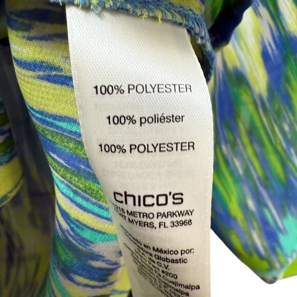CHICO'S Ikat Breeze Top Small Petite (Chicos0) Sheer Tunic Boho Green Print NWT - Picture 6 of 10